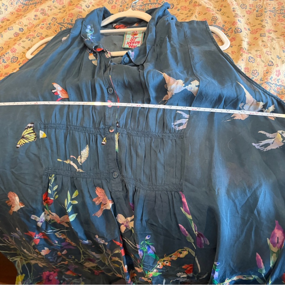 Johnny Was Blue Floral Sleeveless Tunic Dress - Picture 9 of 9